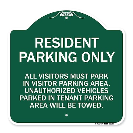 Parking Sign Resident Parking Only, Green & White Aluminum Architectural Sign